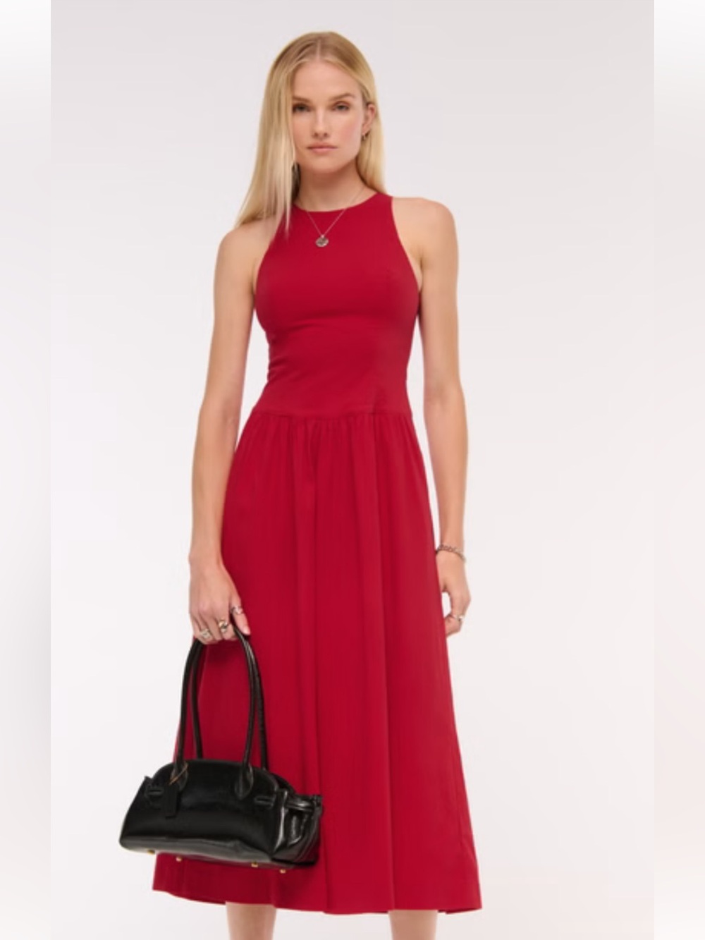 Abercrombie & Fitch Cotton High Neck Drop Waist Sleeveless Maxi Dress Red New L - Picture 3 of 12